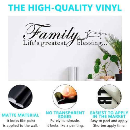 Inspirational Family Wall Stickers for Bedroom: Home Quotes Motivational Vinyl Art Wall Decals for Living Room Kitchen Apartment Bathroom - Family Life's Greatest Blessing 25" X 7"