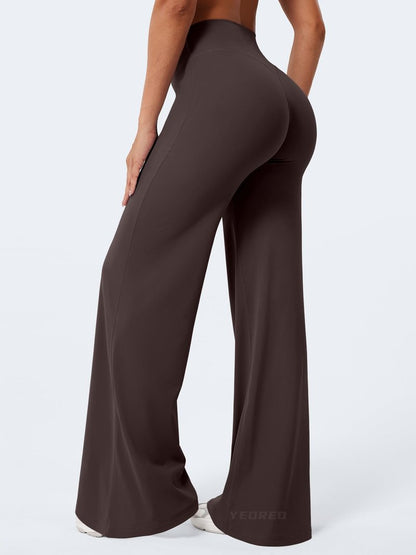 YEOREO Workout Leggings Womens No Front Seam Straight Leggings 35" High Waist Buttery Eddiy Gym Yoga Pants Dark Brown L
