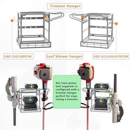 Power Tool Organizer Wall Mount, Lawn Tool Storage Rack for Leaf Blower, Weed Eater, Battery, Charger - Yard Tool Storage Organizer with Storage Hook for Hanging Basement Garage Trimmer/Tool(Gray)