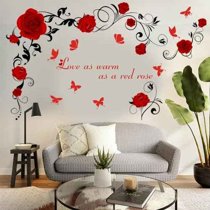 PLIGREAT Rose Flower Vine Butterfly Love Quotes Wall Stickers, Valentine Wall Decal Removable Vinyl Peel and Stick Walls Decals for Bedroom Dining Living Room Home Decorations DIY Walls Art Decor