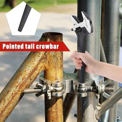 MAXPOWER 16-inch Adjustable Construction Spud Wrench, 4 in 1 Multifunctional Use for Spud Wrench, Adjustable Wrench and Hammer, Max Jaw Capacity Ups to 1.57"