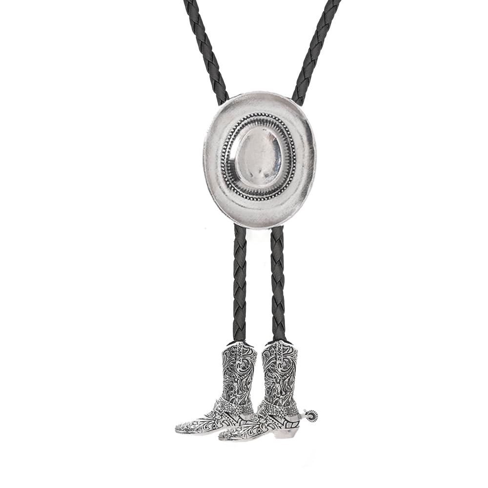 Joxevyia Western Cowboy Bolo Tie for Men Women Adjustable Necktie 3D Cowboy Hat and Boots Tips Bolo Neckties for Concert Rodeo and Daily Outfit