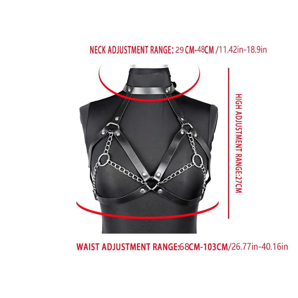 Punk Black Chest Harness Goth Fashion Adjustable Strap Body Harnesselt Waist Chain Belts,Women's Body Chains Rave Accessories
