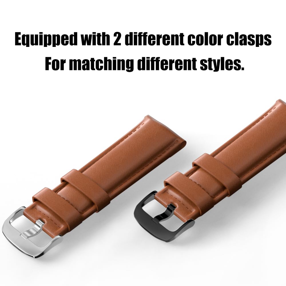 RBIPO 22mm Leather Watch Band Quick Release Strap for Men and Women, Compatible with Timex Fossil Samsung Seiko Citizen