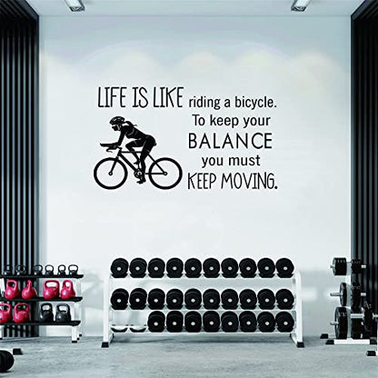 Bicycle Wall Decal - Removable PVC Sticker with Inspirational Quote ¡°Keep Balance and Keep Moving¡± - Bike Mural Art for Bedroom, Study, Gym, Office, or Workout Room - 12"x22" (JWH274-bicycle)