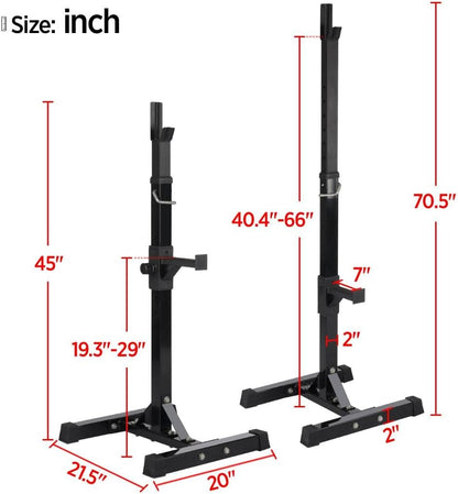 Yaheetech Pair of Adjustable Squat Rack Standard 44-70 Inch Barbell Rack, Solid Steel Squat Stands Bench Press Storage Home Gym Portable Dumbbell Stands
