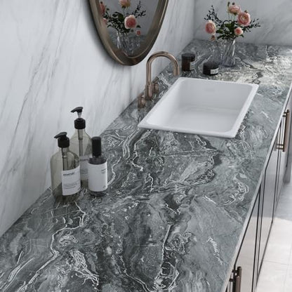 LACHEERY Dark Grey Marble Contact Paper for Countertops Matte Silver Gray Marble Contact Paper Peel and Stick Marble Countertop Waterproof Self Adhesive Marble Wallpaper for Walls Cabinets 15.8"x80"