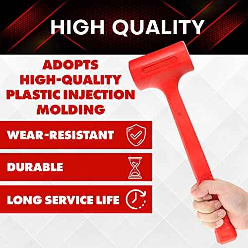 YIYITOOLS 1LB Dead Blow Hammer- Red, Mallet | Machinist Tools | Unibody Molded | Checkered Grip | Spark and Rebound Resistant