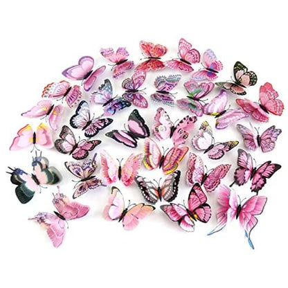 Mixed of 12PCS 3D Pink Butterfly Wall Stickers Decor Art Decorations¢®¡© (2*Pink)