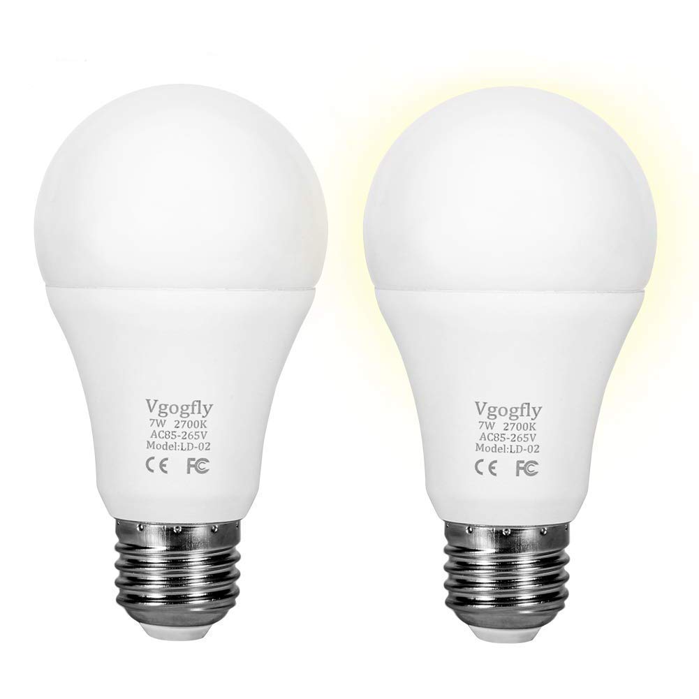Sensor Lights Bulb Dusk to Dawn LED Light Bulbs Smart Lighting Lamp 7W E26/E27 Automatic On/Off, Indoor/Outdoor Yard Porch Patio Garage Garden (Warm White, 2 Pack)