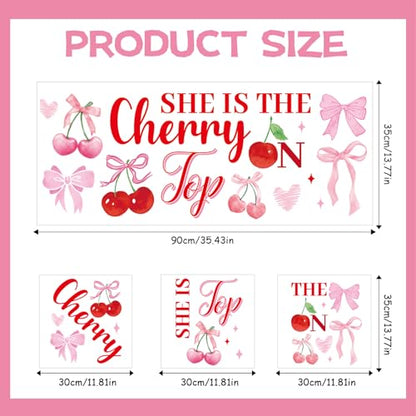 She's The Chery on Top Decal for Backdrop Arch - CherriesTheme Baby Shower Background Wall Decor, Cherries Themed Birthday Bridal Shower Bachelorette Party Decorations