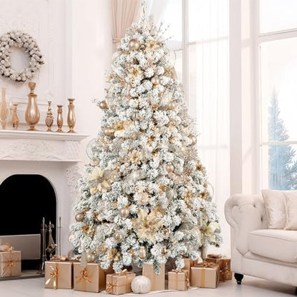SHareconn 52pcs Christmas Balls Ornaments Set, Shatterproof Plastic Clear Decorative Baubles for Xmas Tree Decor Holiday Wedding Party Decoration with Hooks Included, Champagne