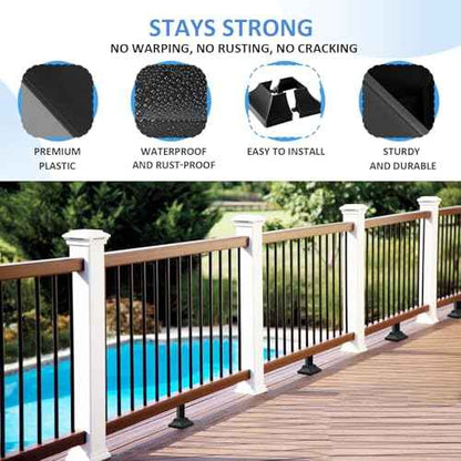 24Pcs Plastic Post Base Cover fit 2" Post, Decorative Square Railing Base Trim, Post Base Plate Cover,Durable Fence Post Flange Skirt for Patio, Porch, Stair, and Railing Systems, UV-Resistant, Black