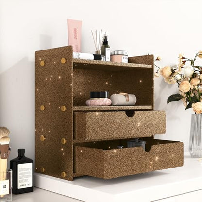 Brown Gold Glitter Wallpaper Stick and Peel Self Adhesive Glitter Wallpaper Rolls for Bedroom Accent Walls 11.8"X78.8" Gold Brown Sparkle Shimmer Contact Paper for Cabinets Room Decor