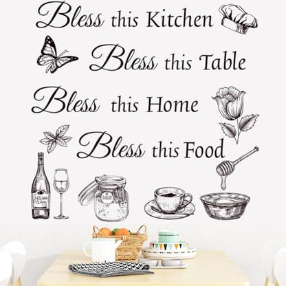Kitchen Wall Stickers Dining Room Decals Decor Bless This Kitchen Wall Decal Thankful Grateful Blessed Quote Utensil Art Decorations for Home Coffee Shop Wall Decor