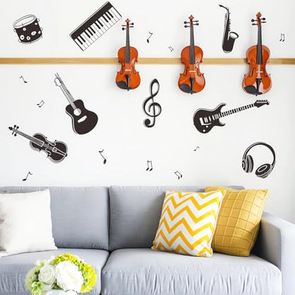 Black-White Musical Instrument Wall Stickers Wall Stickers, sacinora Guitar Violin Cello Saxophone Musical Note Music Wall Decals Removable Vinyl Peel and Stick for Classroom Music Studio Home Decor