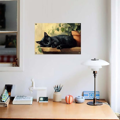 Yesad Cat Wall Art, Sleeping Cat Print Poster Cat Painting Pictures Rustic Wall Décor for Living Room Bedroom Farmhouse Decorations Cat Lover Gift (Unframed,36”x24”, Cat4)