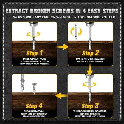 6-Piece Damaged Screw Extractor Set, #0 - #4, Easy Out Left Hand Drill Bits & Spiral Flute Extractors for Broken, Stripped, Rusted Bolts in Metal, Wood, Automotive, Gifts for Men