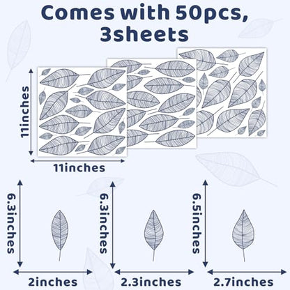 Stripy Leaf Wall Decals Modern Blue Leaf Wall Stickers Tree Leaves Wall Decals Peel and Stick Plant Botanical Leaves Stickers Removable Small Leaf Stickers for Bedroom Living Room Decor