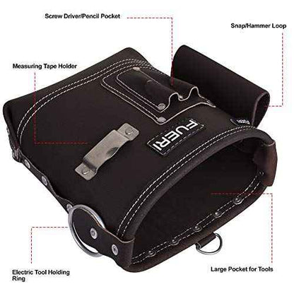 FUERI Leather Tool Pouches Carpenter Pouch Electrician Bag Tools Belt Suspenders Organizer for Men Construction Heavy Duty Iron Work
