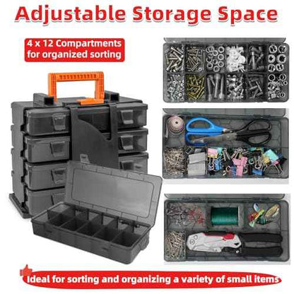 ZKH Small Parts Organizer Box, Clear Tackle Box Organizer with 4x12 Compartments, Removable Dividers, Stackable Bead Organizer Box, Ideal Craft Organizers and Storage for Beads,Screws,Fishhooks,Parts