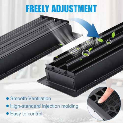Zonon 4 Pcs Floor Vent Cover 4 x 10 Inch Black Walkable Floor Register Bulk Heavy Duty Register Metal Decorative Vent Cover with Adjust Air Damper Rust Proof Finish for Home
