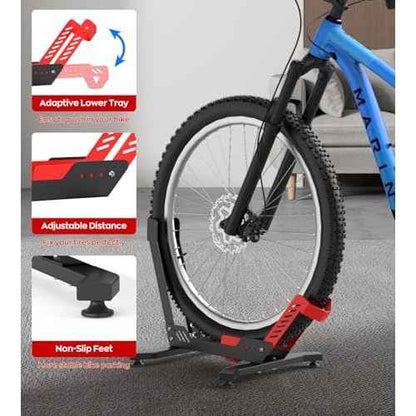 Bike Floor Stand, Portable Bike Storage for Garage - up to 3.5" Tire Wide, MTB & Road Bicycle Floor Stand, Front and Rear Wheel Parking Rack Fit for 26"-29" Bikes
