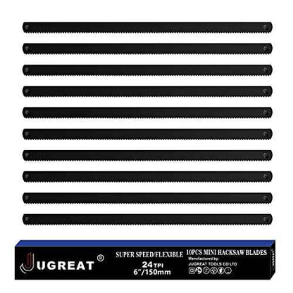 JUGREAT Professional Steel Mini Hacksaw Blades 6" / 150mm Length(24T 10 Pack), High Speed Steel Grounded Medium Teeth