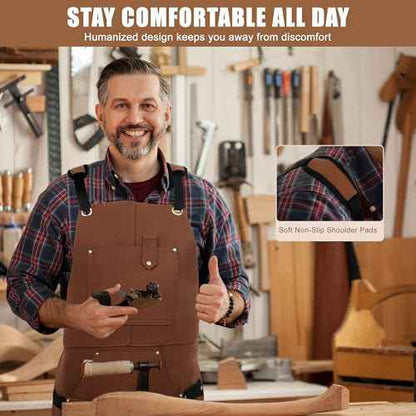 DF DUALFERV Leather Aprons for Men, Heavy Duty Leather Work Apron, Heat- & Flame-Resistant Shop Apron, Woodworking Apron, with Strengthened Pockets and Robust Stitching
