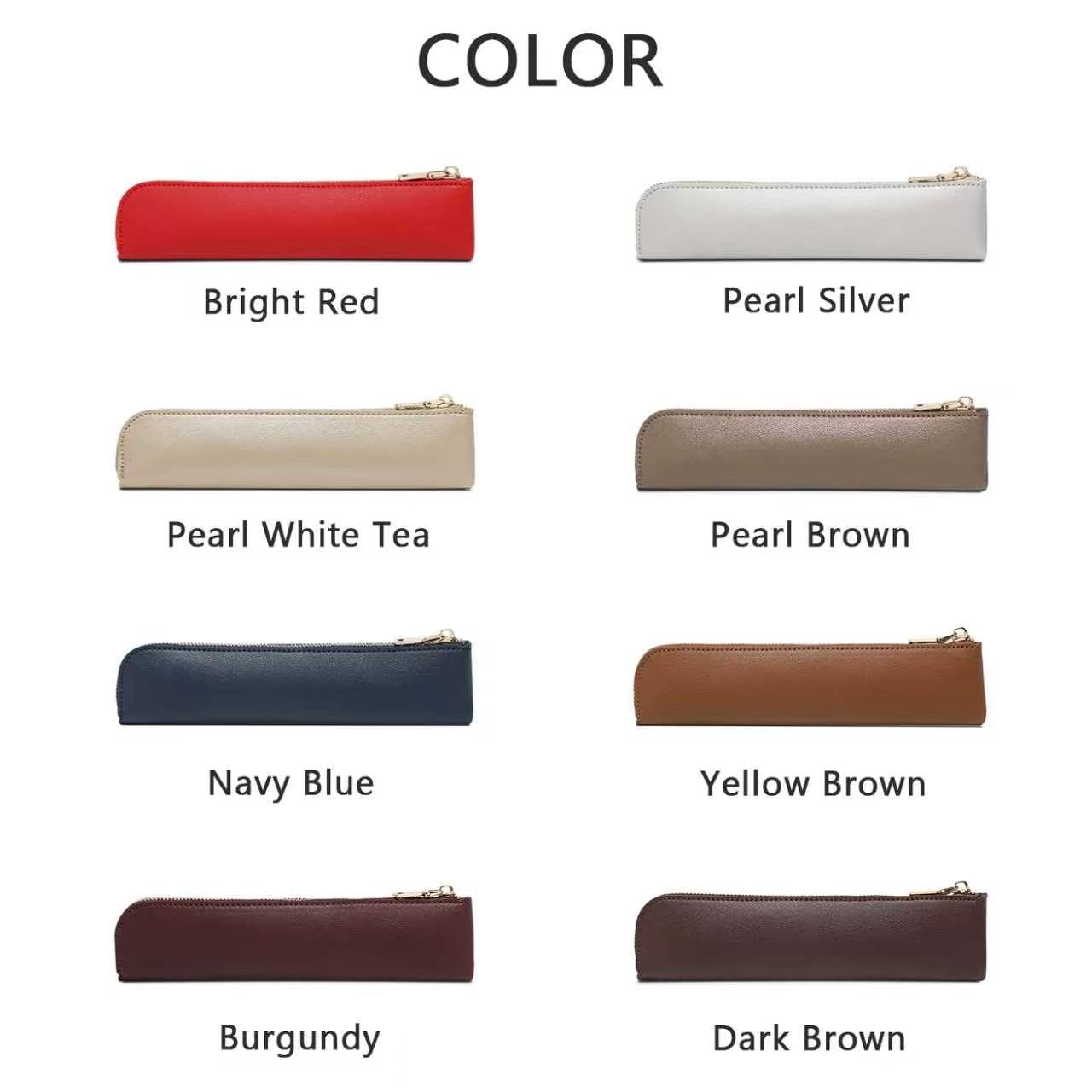 YONBEN Faux Leather Pencil Case Small Pencil Pouch Slim Pen Case Holder Zipper Bag for School Office(Pearl Brown)