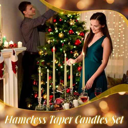 48 Pcs Flameless LED Taper Candles Battery Operated Candles 4 Sizes of 8.5'', 9.65'', 10.83'', 12.8'' Flameless Candlesticks Flickering for Halloween Christmas Church Wedding(Golden)