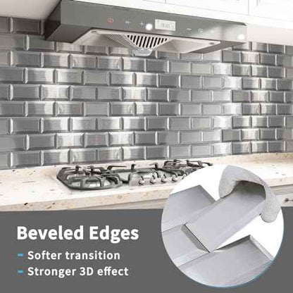 Art3d 100 Pcs Peel and Stick Backsplash Tiles, 3D Textured Metal Stick On Subway Wall Tiles for Kitchen Back Splashes, Bathroom, Laundry Room, 3 x 6 Inch, Stainless