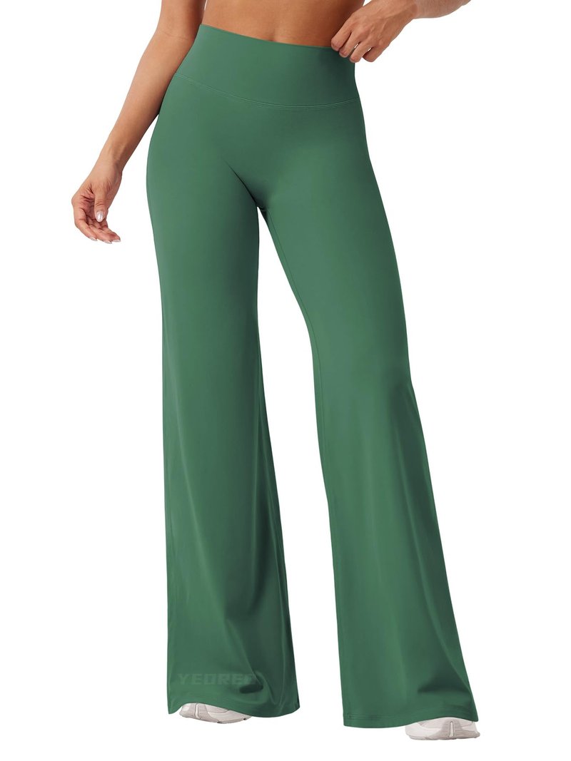 YEOREO Workout Leggings Womens No Front Seam Straight Leggings 33" High Waist Buttery Eddiy Gym Yoga Pants Dark Green M