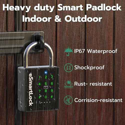 New Smart Padlock with Key, Heavy Duty Combination Padlock, RFID Pad Lock with Codes Bluetooth APP Access, Outdoor Waterproof Electronic Key Lock for Gate Fence Shed Locker Garage Garden