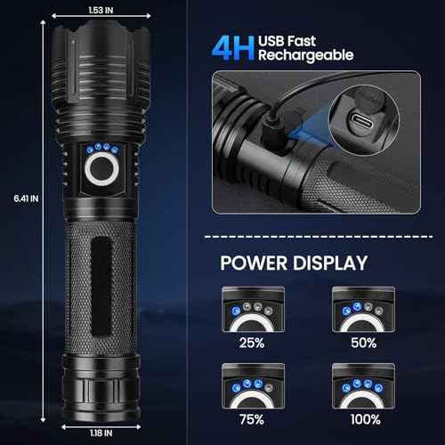 4 Pack Flashlight Rechargeable 99,000 High Lumens, Super Bright Rechargeable Flashlights for Home, Powerful LED Flash Light with 5 Light Modes, IPX7 Waterproof for Outdoor, Camping
