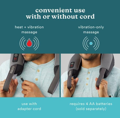 Homedics Pro Therapy Vibration Neck Massager with Heat — Soft Foam, Vibration Massage, Plus Soothing Heat and Choice of 2 Speeds, Pull Tighter to Increase Intensity, Tan