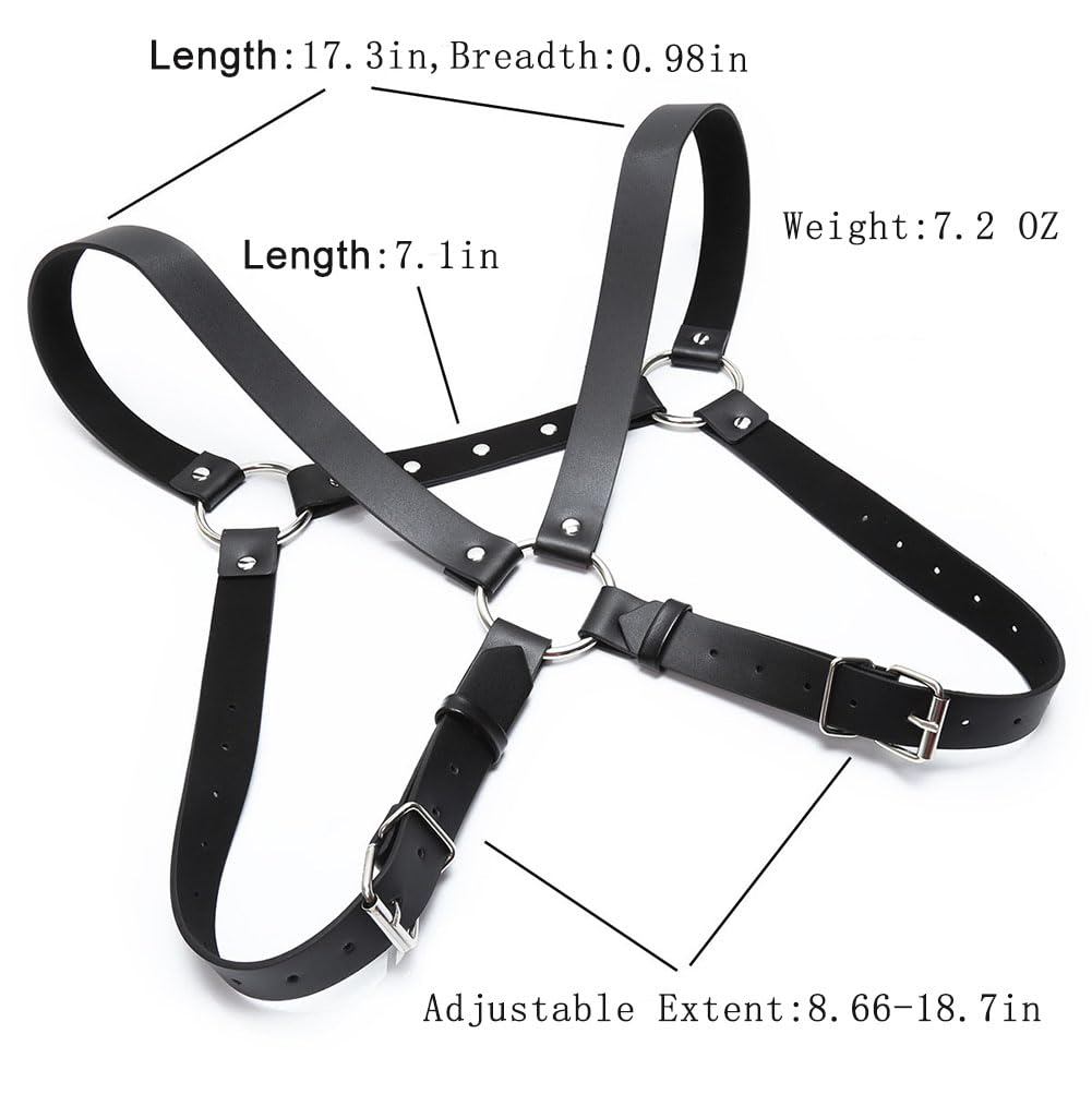 EeAmzQc Men's Black Punk Leather Body Chain Chest Harness Shoulder Straps Adjustable Medieval Guards for Knight Shrug Belt Costume Outfit