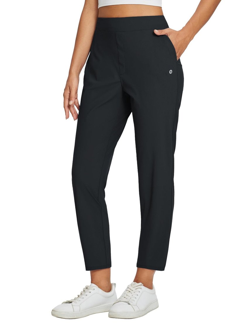 baleaf Womens Travel Pants Petite Stretch with Pockets Golf Ankle Dress Work Business Casual Slacks Fall Joggers Black M