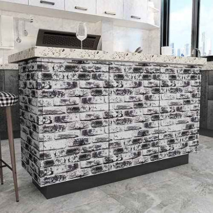 VaryPaper Distressed Grey Brick Wallpaper Peel and Stick Wallpaper 17.7''x78.7'' 3D Textured Faux Brick Wallpaper Removable Self Adhesive Brick Contact Paper for Walls Kitchen Backsplash Fireplace