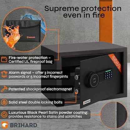 Family Biometric Safe 9.84"H x13.78"W x 9.84"D with Fireproof Bag, Fingerprint Safe Box 0.71Cubic Feet with Removable Shelf, Digital Safe for Home, Secure storage for Money, Documents A4
