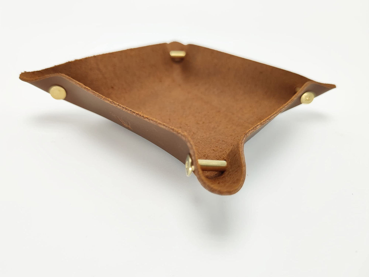 WOBACWVO Leather Valet Tray Entryway Catchcall Tray Nightstand Organizer Storage for Wallets Watches Keys Holder Dish Bowl Coins Office Desk Accessory (Cinnamon-Crazy Horse Leather).