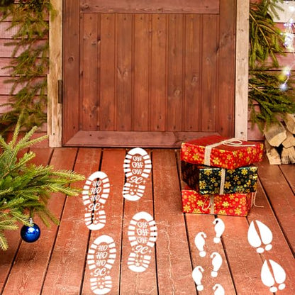 Christmas Stencils for Crafts Reusable 12¡± Santa Footprint Stencil Holiday Stencils for Floor Porch Wood Sign Decor
