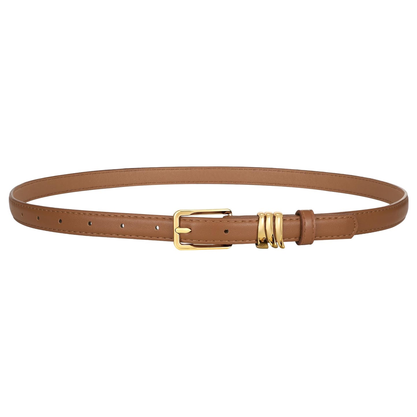 XZQTIVE Women Skinny Leather Belt Ladies Black Thin Waist Belt for Dresses Jeans Pants with Gold Buckle and Metal Loops