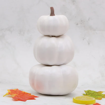 Gresorth 8 Inch Small Stacked White Pumpkins Tower Fake Artificial Halloween Decoration DIY Crafts Paintable Pumpkin for Home Party Table Kitchen Wedding Decorating - 1 Pcs