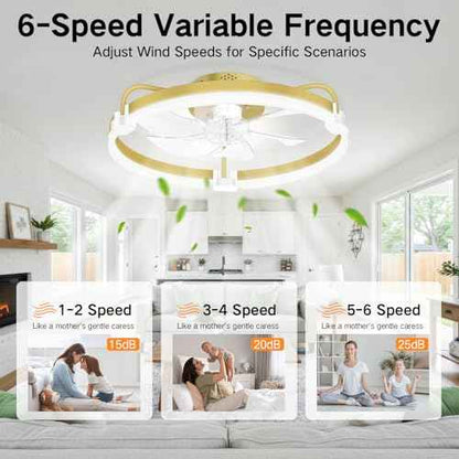 OUTON 20" Ceiling Fan with Light, Remote & App Control, Fandelier Low Profile Flush Mount Ceiling Fan with 3000K-6500K Stepless Dimmable, 6 Speed, Quiet DC Motor, Small Modern Ceiling Fans for Bedroom
