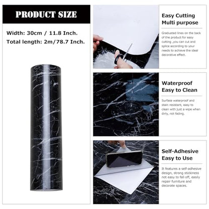 Black Marble Peel and Stick Wallpaper Black Marble Contact Paper Self-Adhesive and Removable Vinyl Wallpaper Waterproof Contact Paper for Cabinets Countertops Wall Covering 11.8"x78.7"