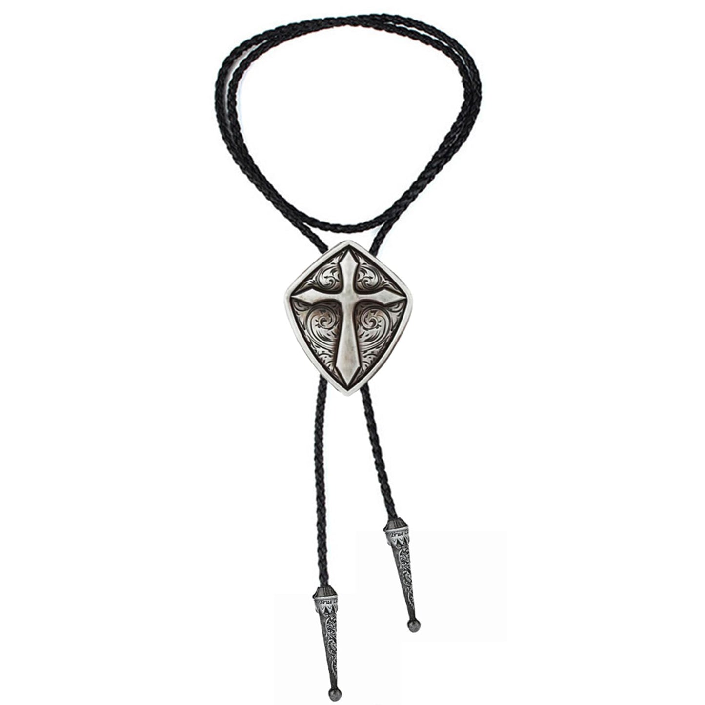 Doitby Vintage Bolo Tie Western Cowboy Cross Bolo Ties Leather Braided Necktie Necklace for Men Women