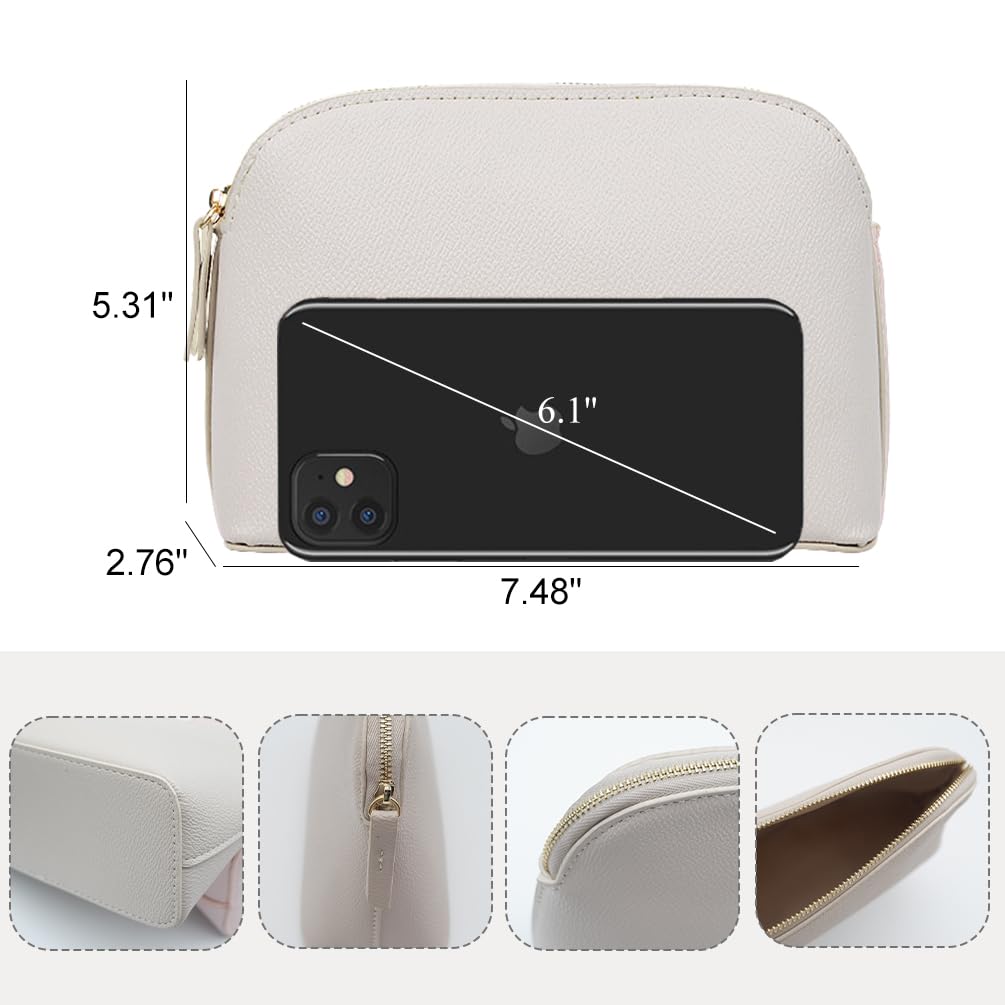 kamumanni Portable Makeup Bag for Women, Small Pu Leather Cosmetic Bag Travel Pouch with Zipper Cosmetic Bag for Purse (Beige)