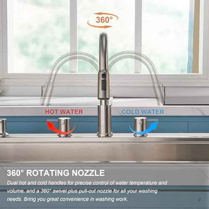 Tohlar Kitchen Faucets, Brushed Nickel Kitchen Faucet Pull Down Sprayer Stainless Steel Sink Faucets with Soap Dispenser Commercial Modern Rv Faucets, Llaves para fregaderos de cocina