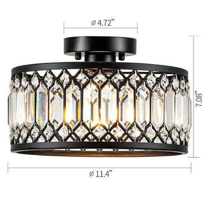 Crystal Black Ceiling Light, Modern Semi Flush Mount Ceiling Light Fixture, Round Small Chandelier for Hallway Entryway Bathroom Bedroom Laundry Room, 1-Light, 11.4 Inch